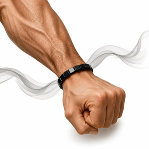 Hematika hematite bracelet for men - close-up worn on wrist