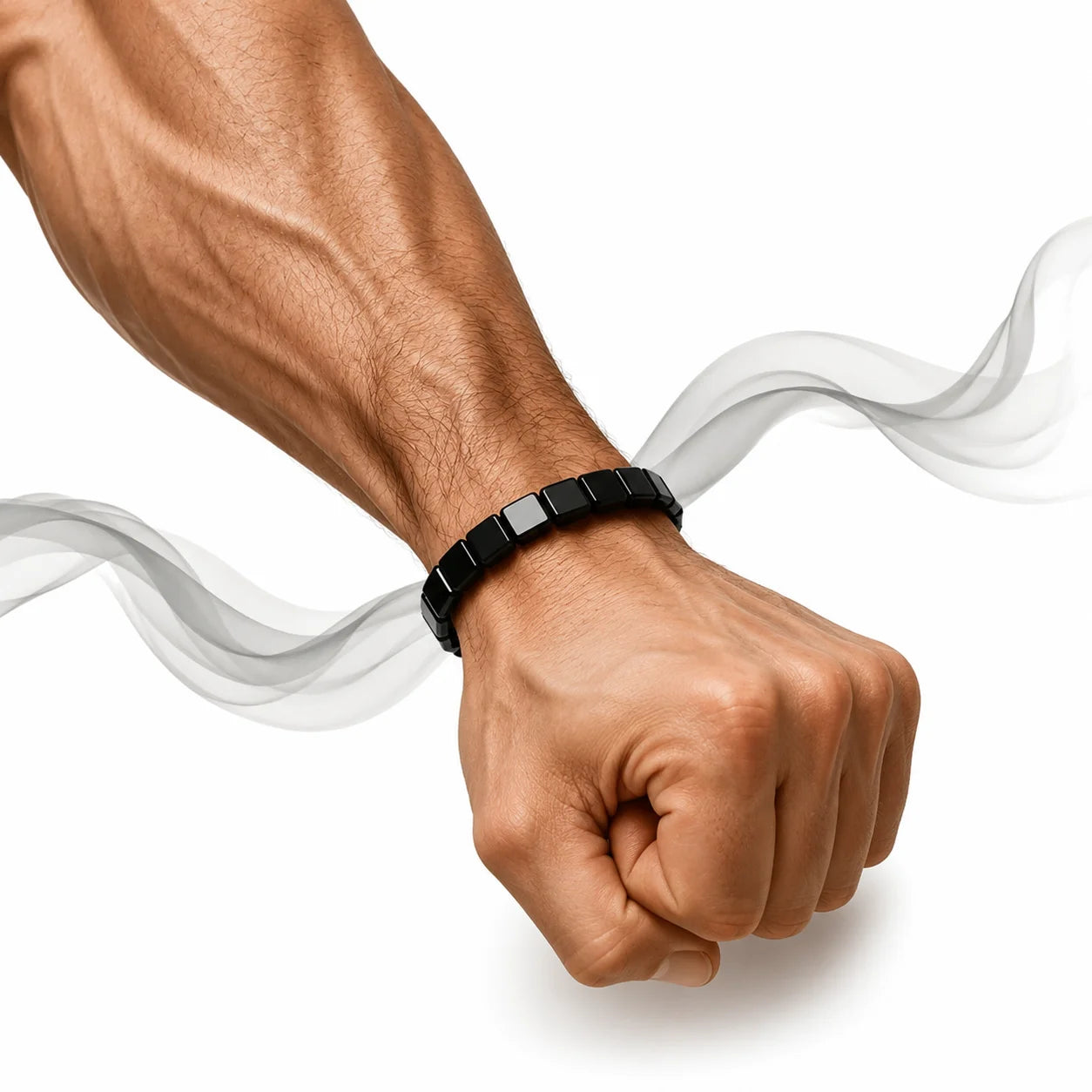 Hematika hematite bracelet for men - close-up worn on wrist