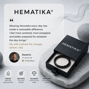 Hematika hematite bracelet for men - benefits infographic